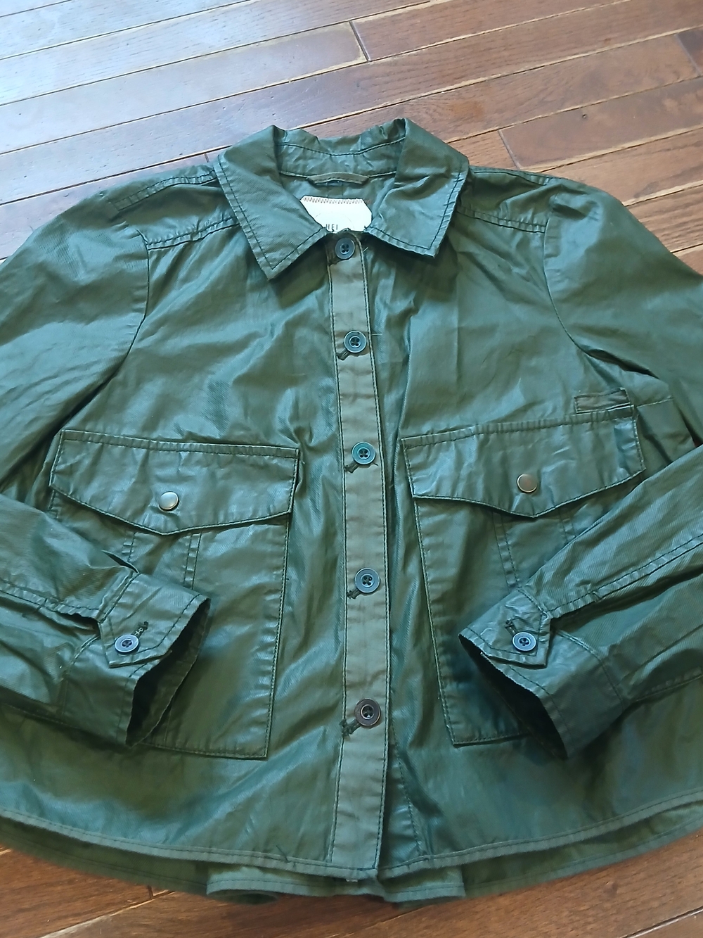 Hei Hei Green Utility Button-Front Waxed Waterproof Millitary Green Jacket Sz S